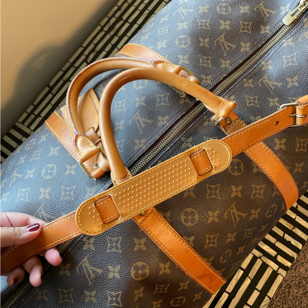 Louis Vuitton Brown Monogram Keepall Travel Duffle with Tan Leather Trim - Picture 11 of 12